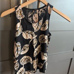 J. Crew Black and Cream Leaf Print Tank Top
